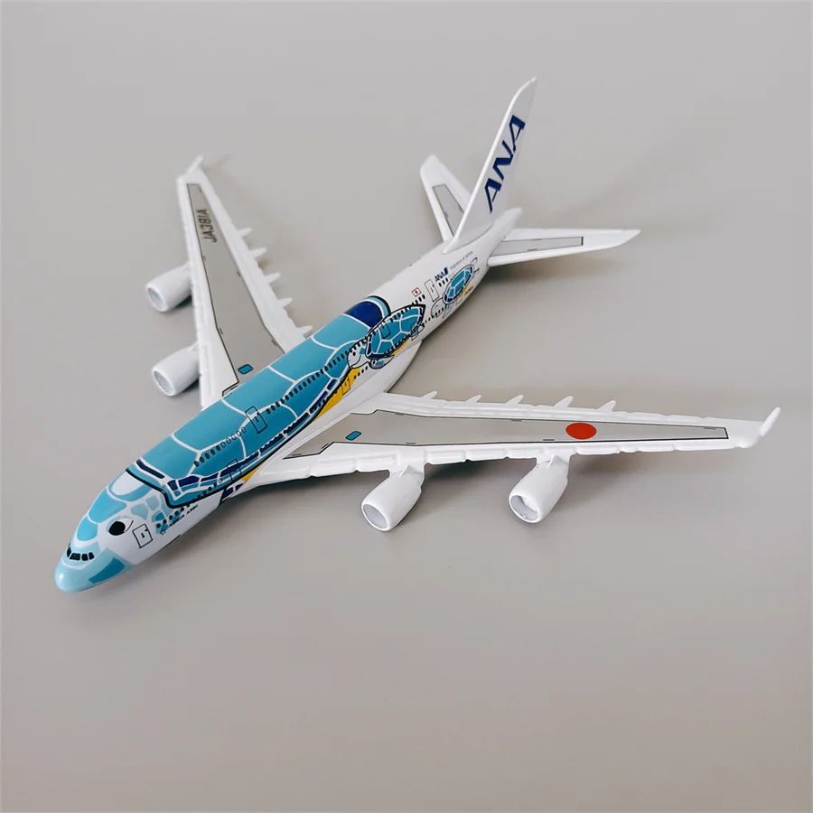 16cm Alloy Metal Japan Air ANA Airbus A380 Blue Cartoon Sea Turtle Airlines Airplane Model Airways Plane Model Painting Aircraft