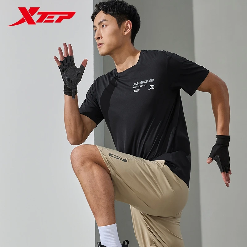 Xtep Short Sleeve Knitted Shirt For Men 2024 Summer Breathable Men\'s T-shirt Training Sweat-Absorbing Outdoor Tops 876229010030