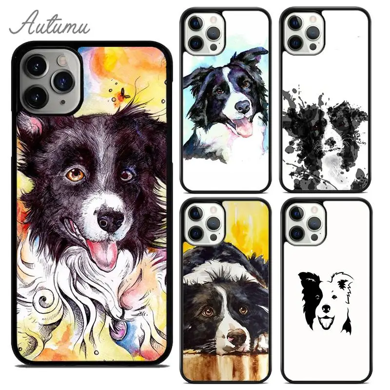 Border Collie Watercolor Phone Case for iPhone 15 16 SE2020 11 12 13 14 Pro Max mini 6 7 8 Plus Cover coque Fundas Shell