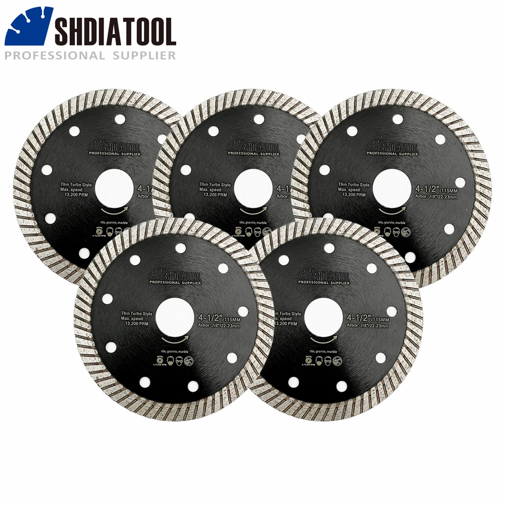 SHDIATOOL 5Pcs 115mm Super Thin Diamond Saw Blade Cutting Disc Sets For Ceramic Tile Porcelain Marble 4inch Circular Saw Plate