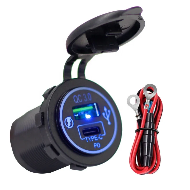 DC 12V 24V Dual Port power Socket Fast Charger QC 3.0 PD USB For Marine Car Boat Carvavan