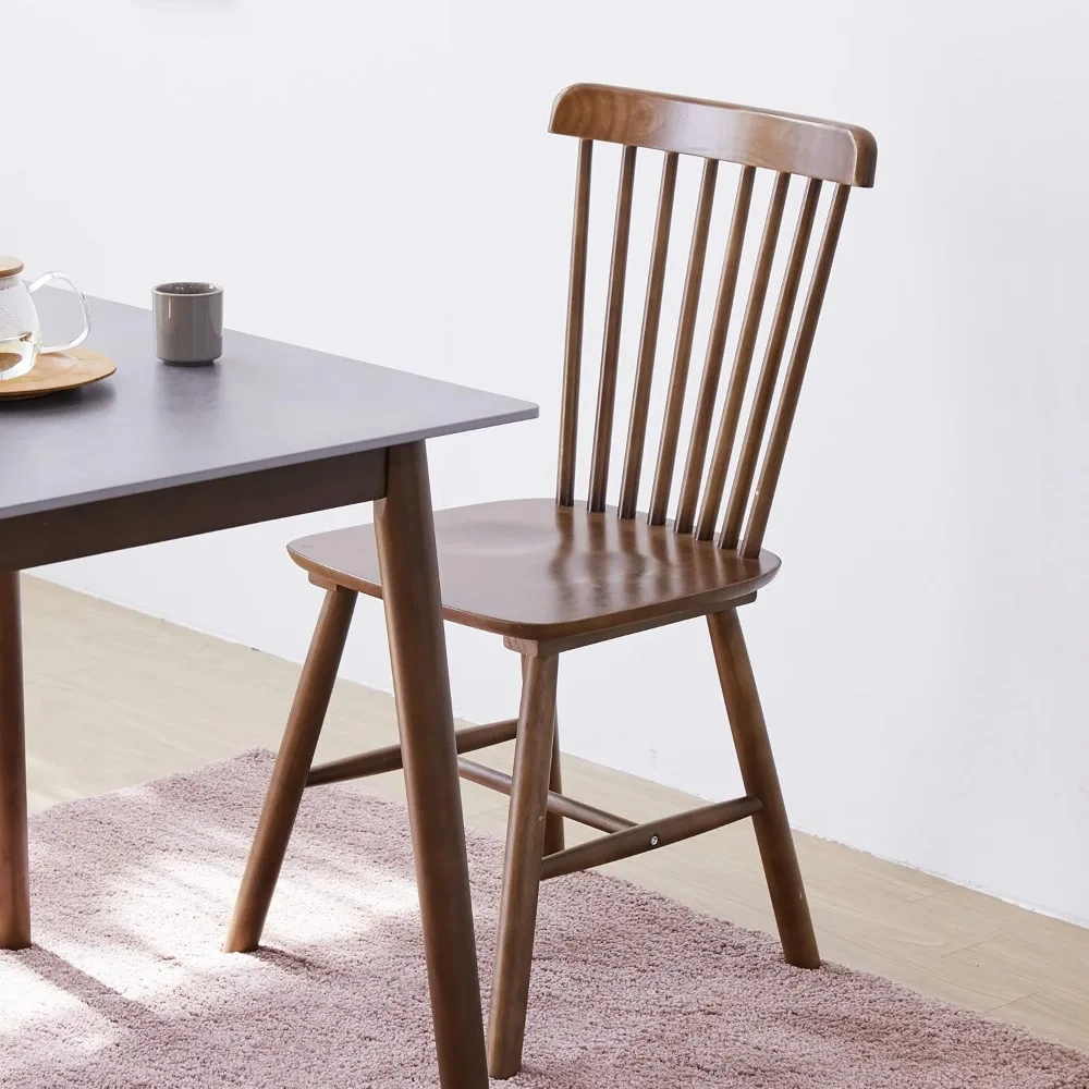 Aslan-Silla de comedor de roble malayo, juego de dos sillas laterales de madera con respaldo de husillo alto, granja campestre