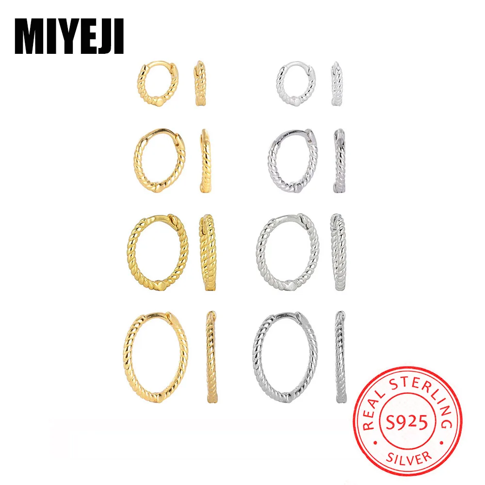 MIYEJI Real S925 Sterling Silver Gold Plated Multi-size Twists Round Hoop Earrings For Unisex Daily Wear Fine Jewelry Accessible