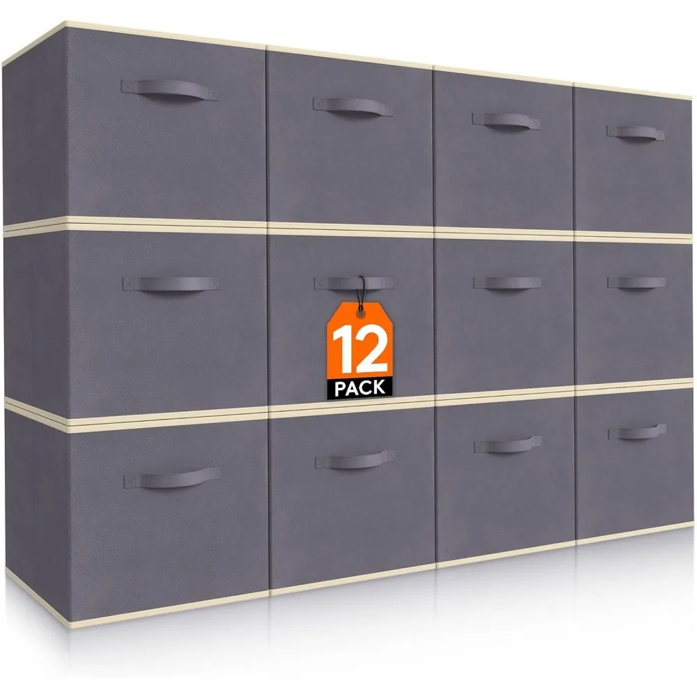 

Foldable Fabric Storage Baskets with Handles 11 Inch 18L Gray Set of 12 for Closet and Shelf Organization