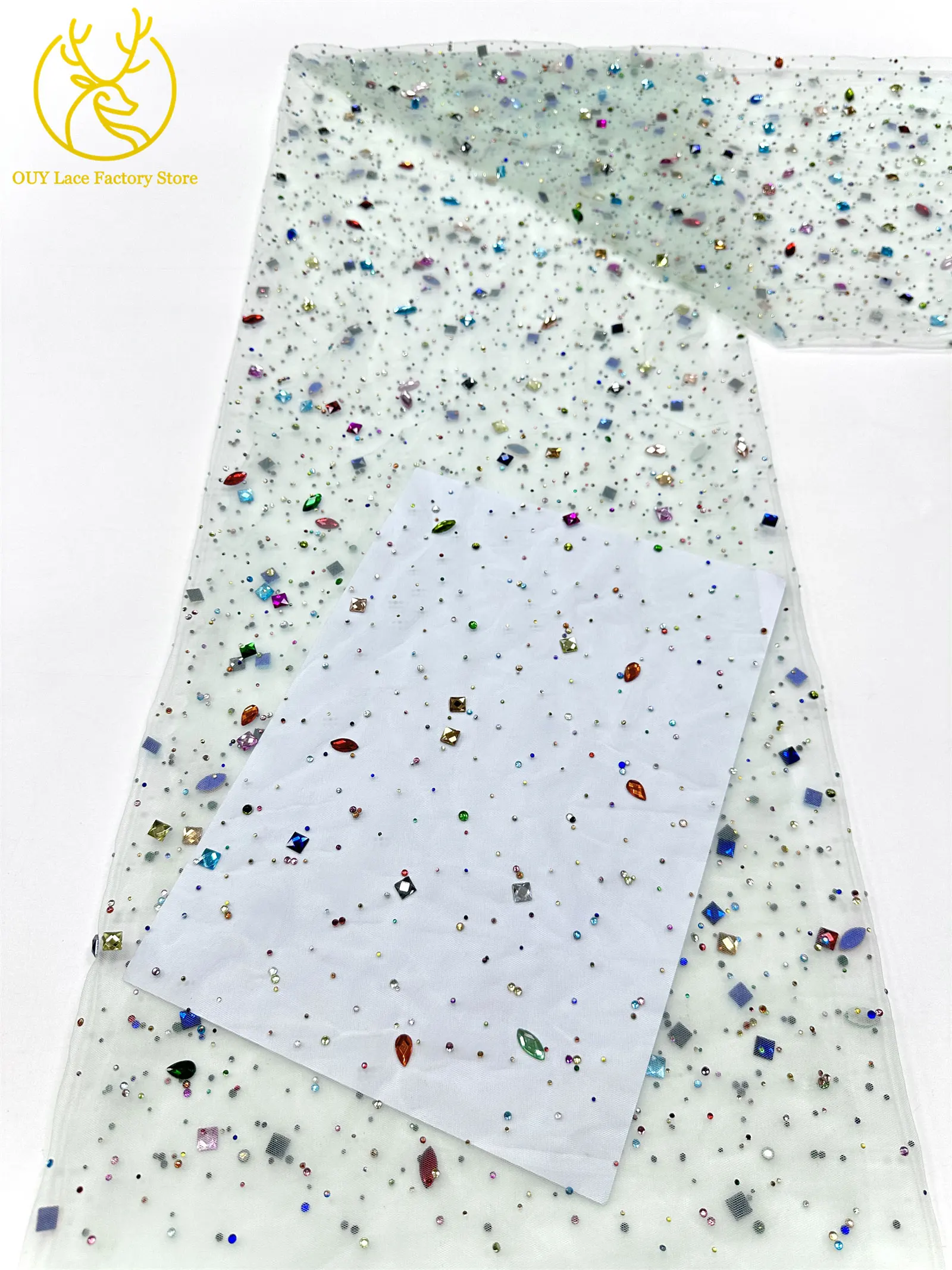 Eleganter nigerianischer Strass-Tüll-Spitzenstoff 2026 – Französischer farbenfroher Stein-Mesh-Spitzenstoff für Hochzeitskleider – Detail 17