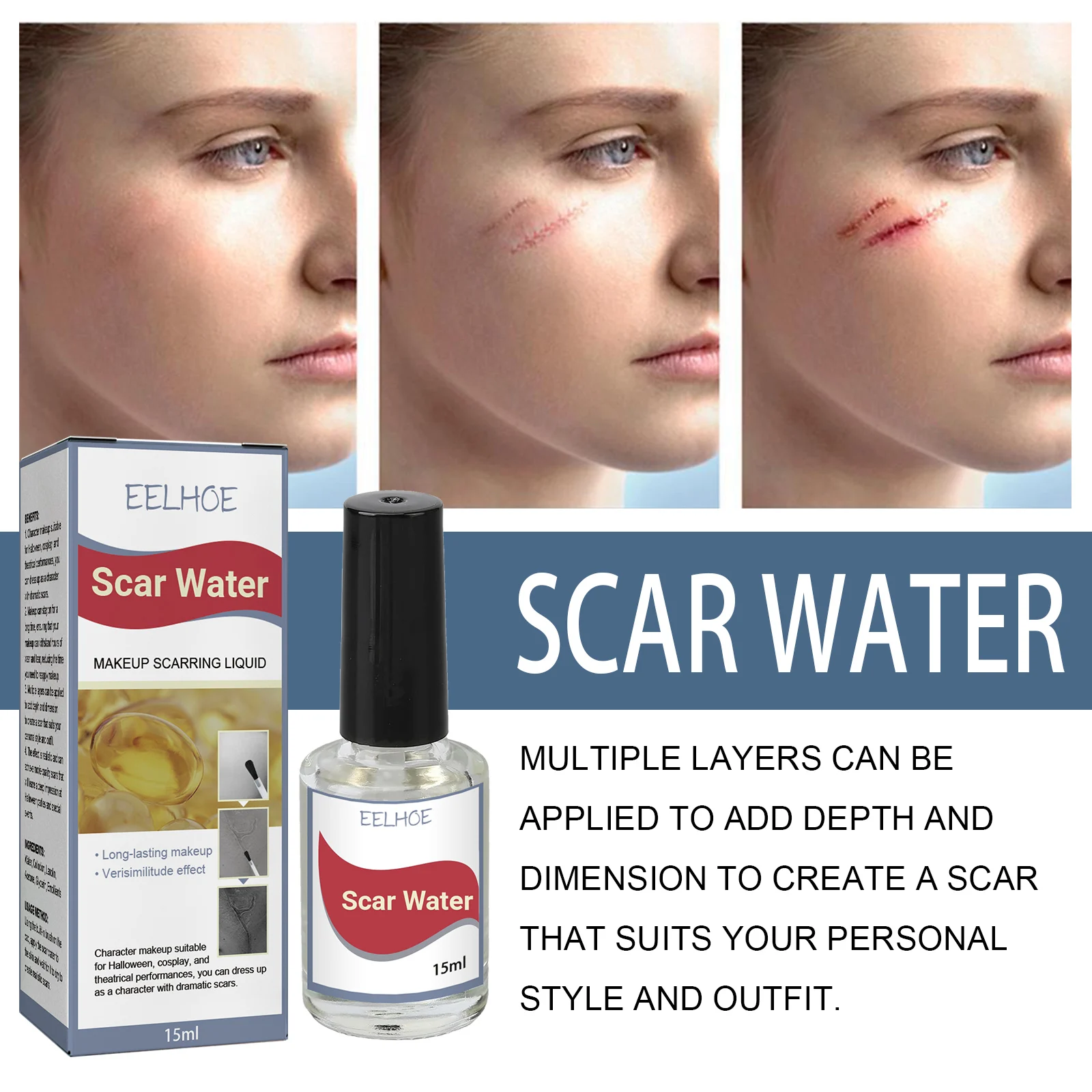 Scar Water, Liquid Collodion Fake Scar Liquid, SFX Special Effects Makeup for Halloween Horror Wound, Cosplay Costume Party