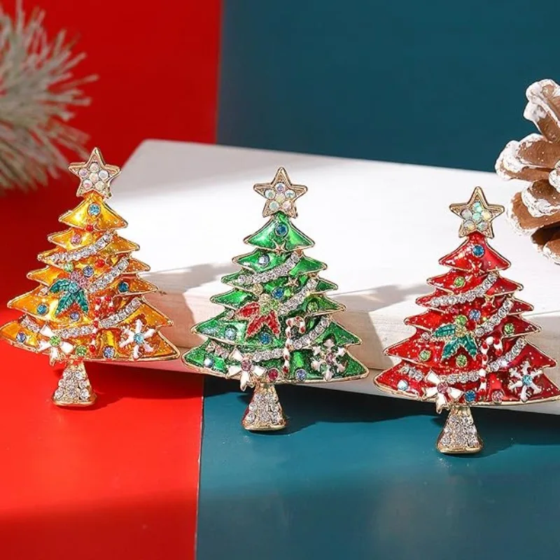 Christmas Tree Pin Brooch 2 Color Enamel Holiday Gift Idea for Her Him Xmas Party Office Decor Plant Themed