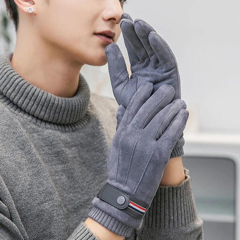 Gants de conduite en daim à écran tactile pour hommes, mitaines coupe-vent, chauds, cyclisme en plein air, épais, mâle