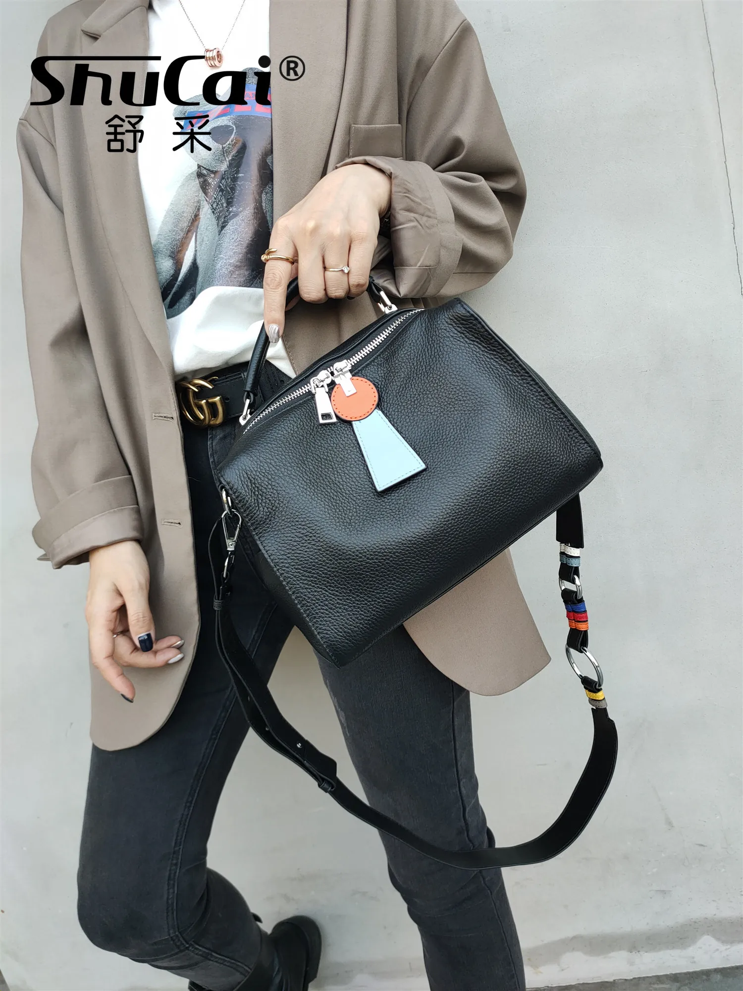 European station new cowhide women's bags casual all-match fashion women's handbags soft top layer cowhide large capacity