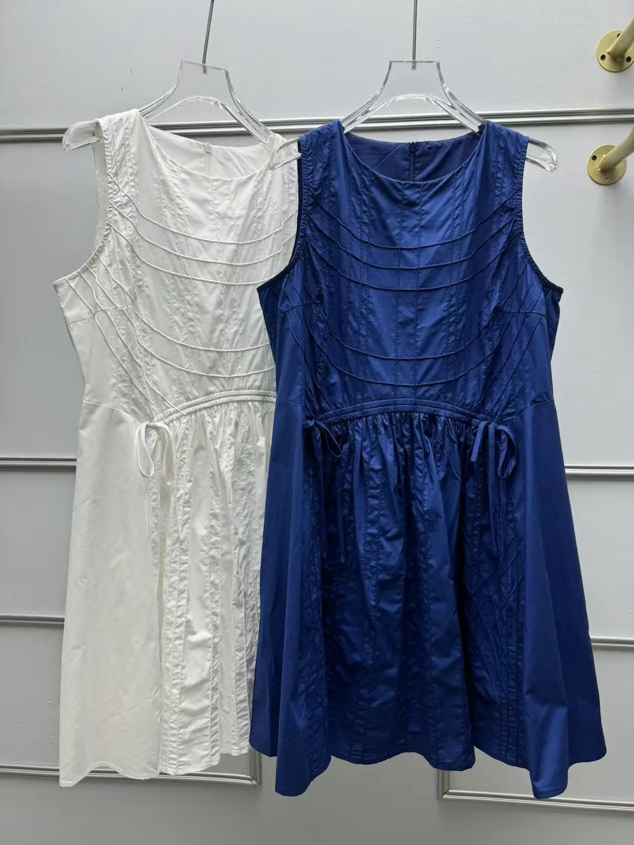 

Elegant Loose Sleeveless Folded Design Beach Vacation Dress Women's A-Line Cotton Dress French Style Spring Summer New Arrival