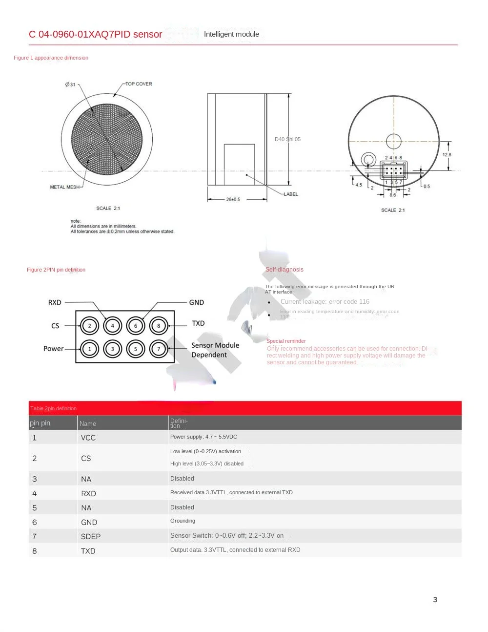 Digital UART output with high detection accuracy of 0-20ppm low limit of photo-ion sensor