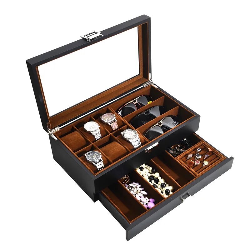 Wooden Paint Baking Watch Storage BoxMulti-layer Integrated Organizer For Watches Eyeglasses Jewelry Household Accessory Sorting