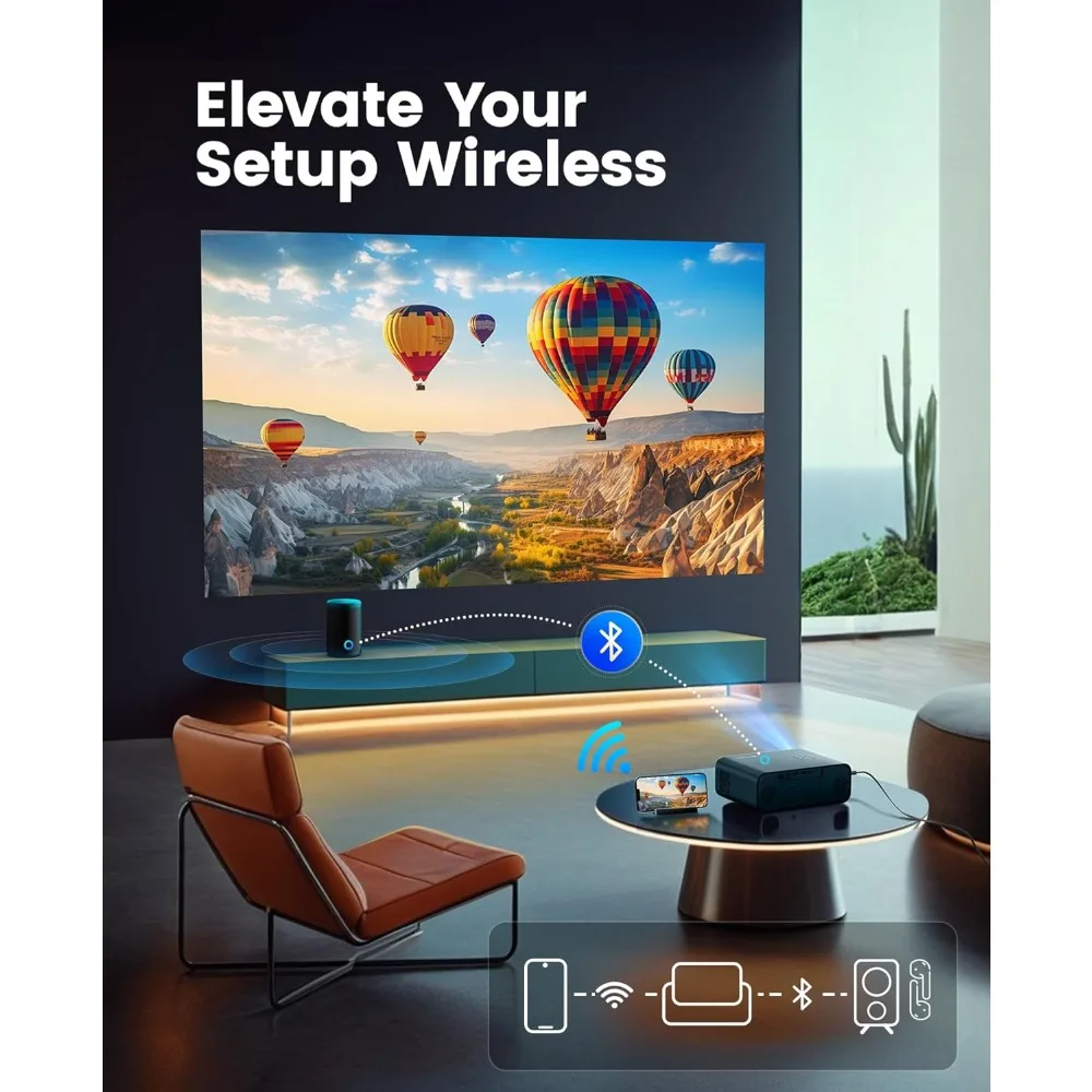 التركيز التلقائي 4K يدعم WiFi 6 Bluetooth 5.2 700ANSI Native 1080P جهاز عرض خارجي فيلم ذكي P62 Auto 6D Keystone Zoom iOS