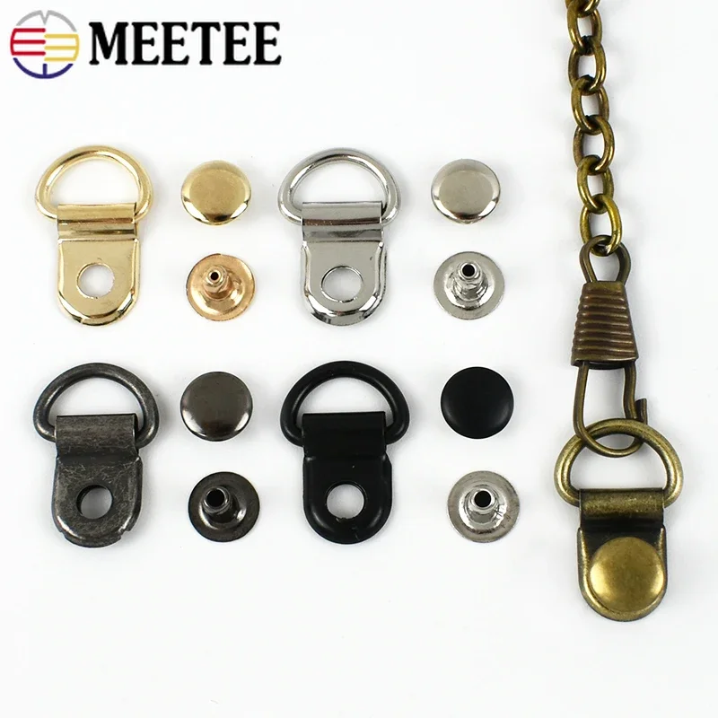 10-50Sets 9*14mm Bag Strap Side Connector D Ring Metal Buckles Shoelace Hook Picture Frame Rivet Hangers Carabiner Clips Crafts