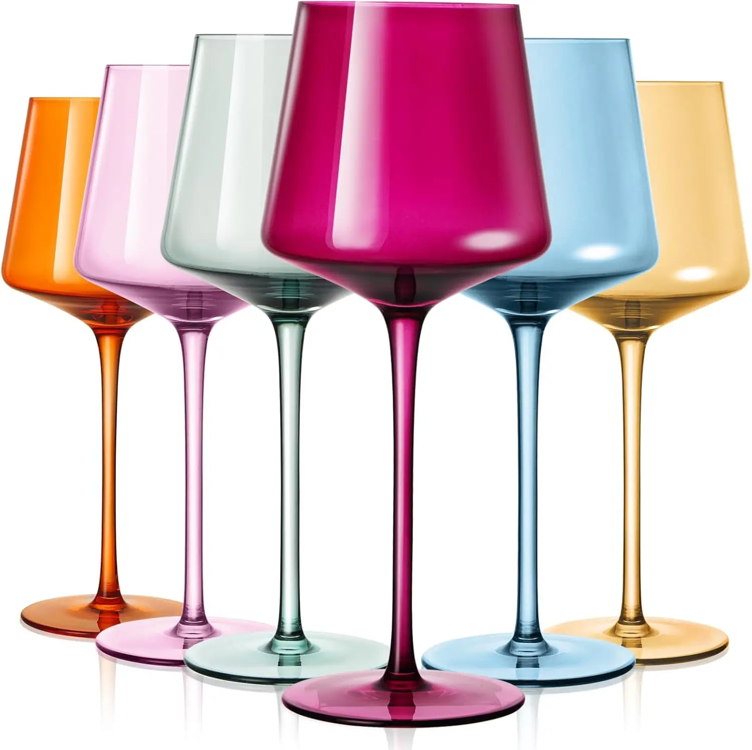 

Colored Wine Glasses Set of 6, 18Oz Hand Blown Long Stem Premium Crystal White Red Wine Glass, Great Gift Set for Wife &