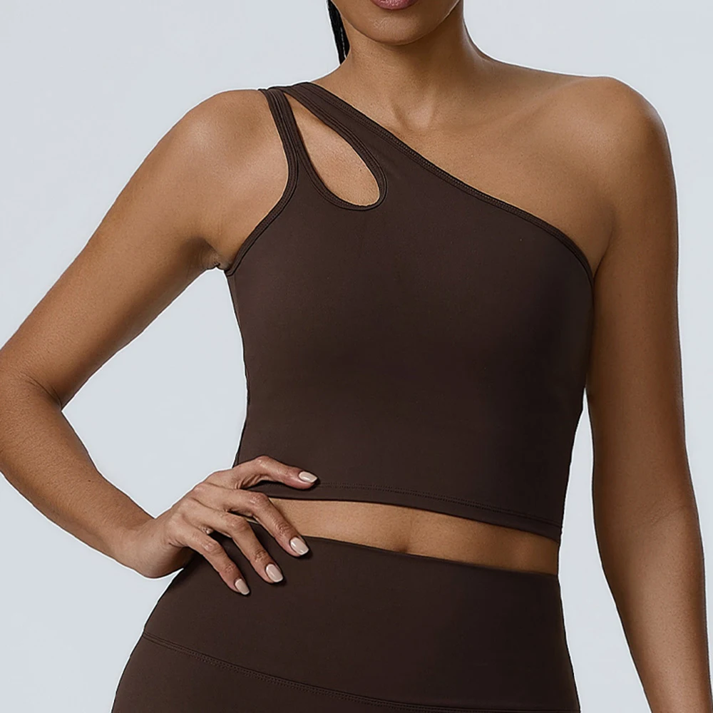 

One-Shoulder Sport Bra Gym Yoga Top Fitness Breathable Shockproof Sport Underwear With Chest Pad Gym Clothes Push Up Crop Top