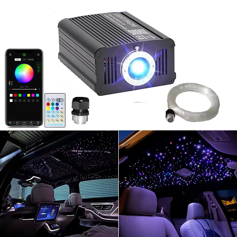 

16W Twinkle 450star подголовник на крышу автомобиля Звездный свет Комплект оптоволоконных фонарей Звездное небо лампа ed Атмосфера Свет с управлением через приложение