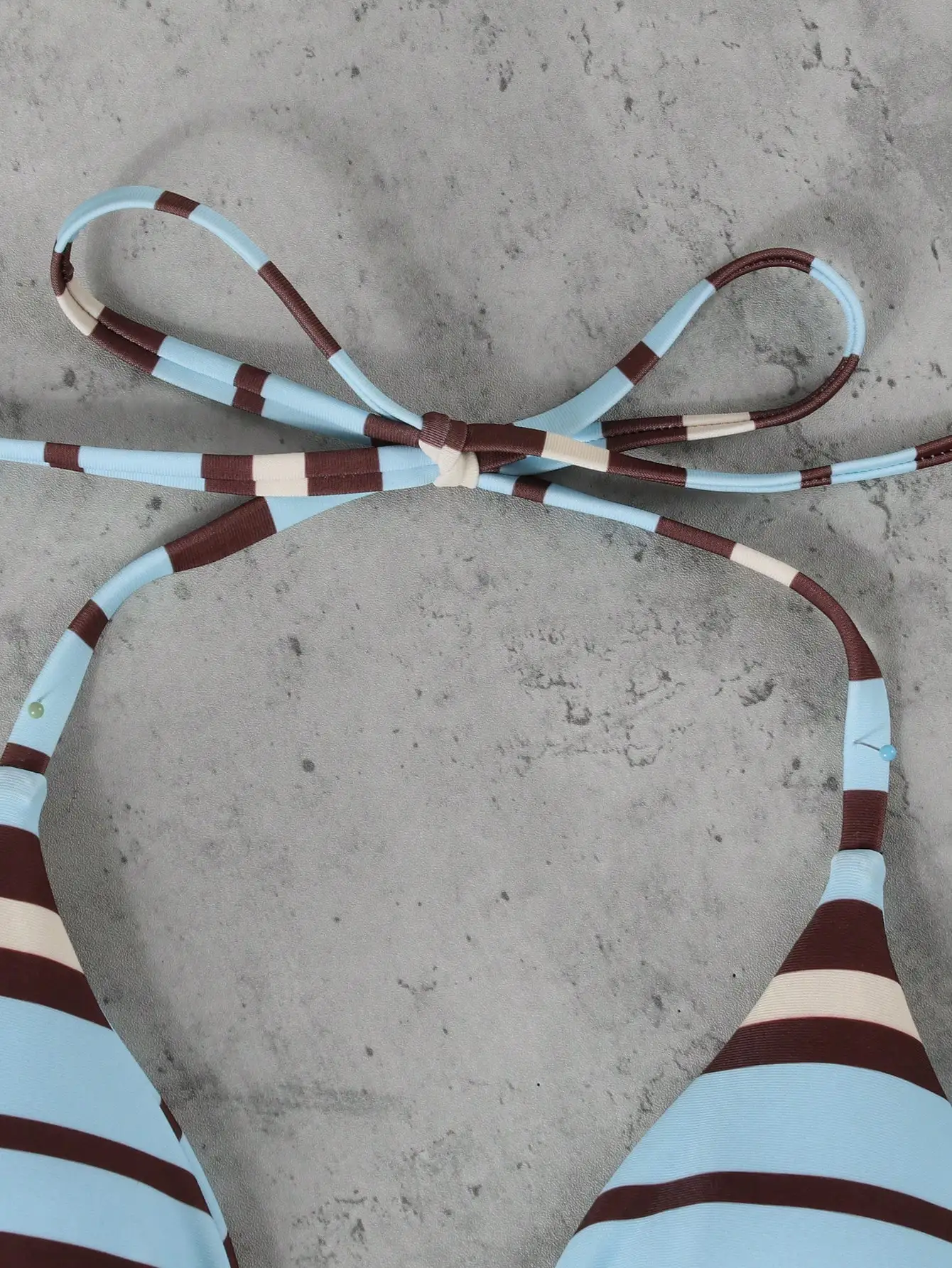 

Women's Blue Brown Striped Bikini Set 3 Pieces Beach Vacation Swimsuit