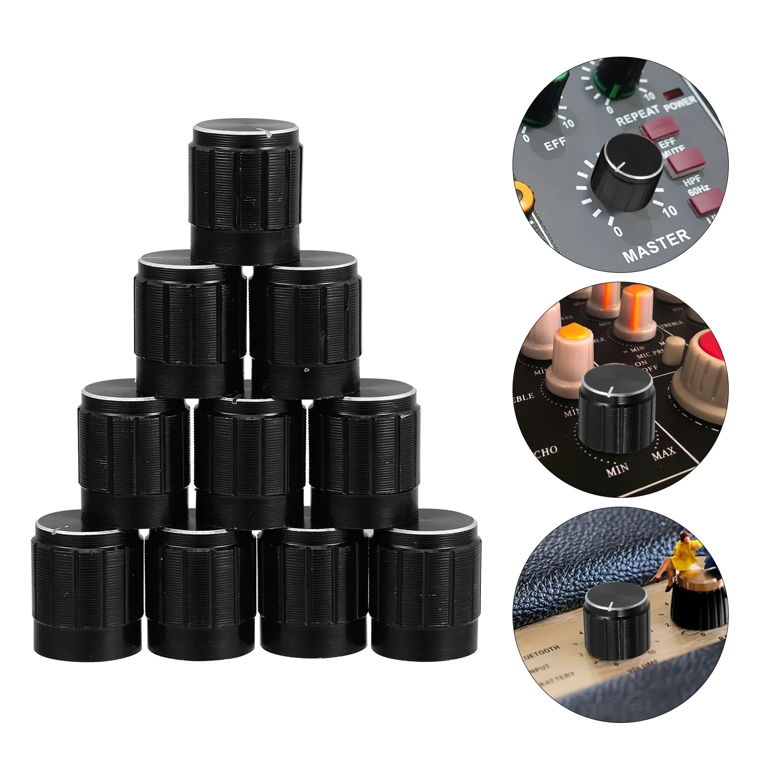 

10 Pcs Knob Controller Knobs Electronic Drums Guitar Tone Potentiometer Caps Replacement Black Volume Amplifier Bass