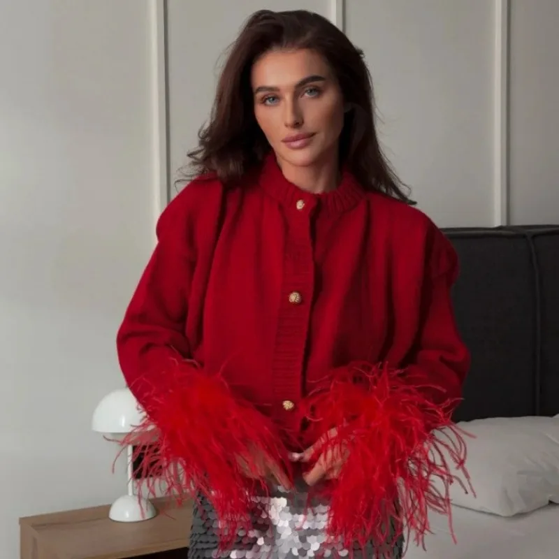 

Casual Knitted Cardigan Women Short Patchwork O-neck Long Sleeve Single-breasted Chic Sweater 2025 High Street Ladies Knitwear