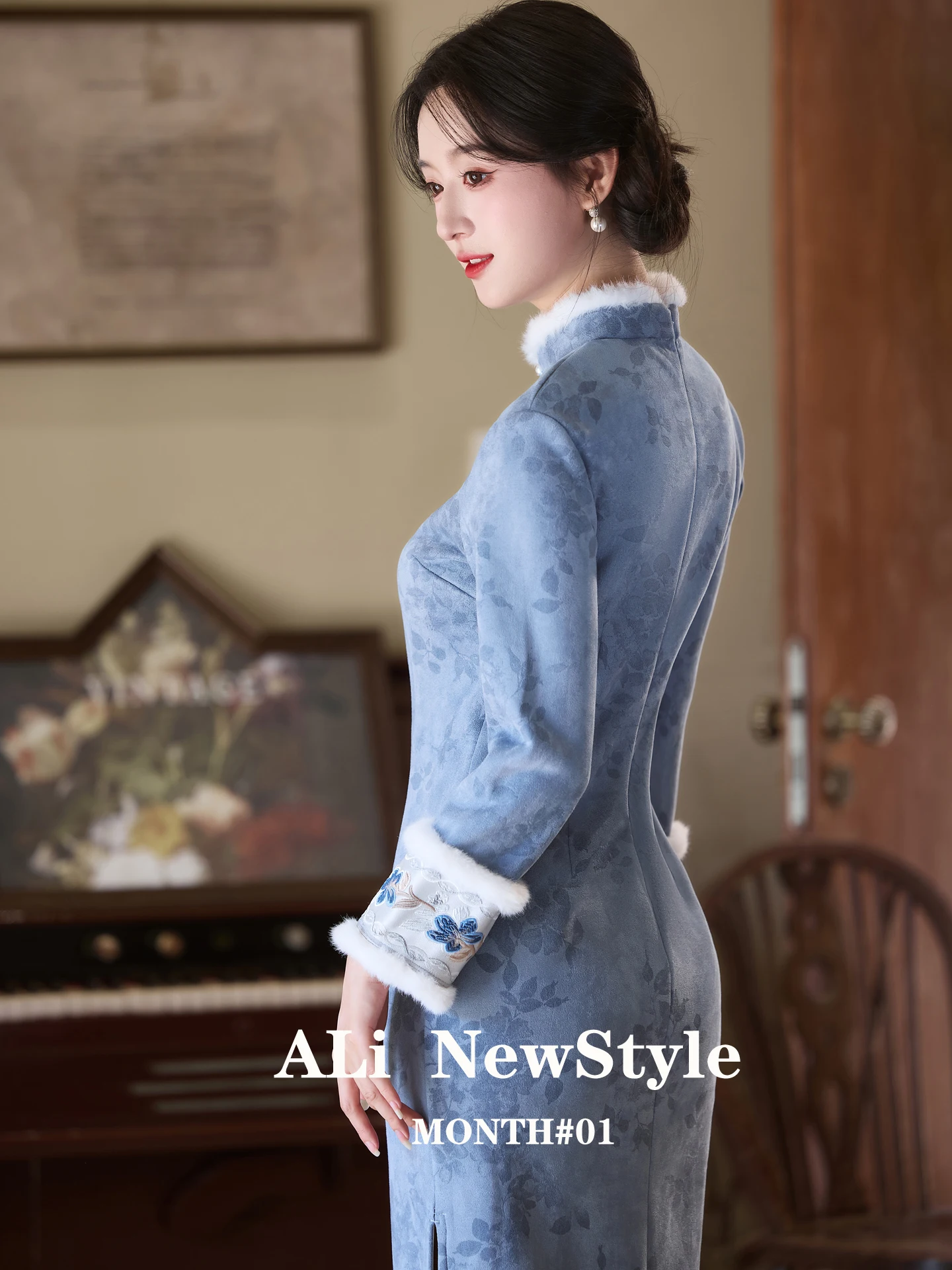 2025-inverno-new-sle-thiened-fce-foderato-slim-fit-retro-blu-dr-gonna-longuette-lunga-sve-da-donna-abbigliamento-quotidiano