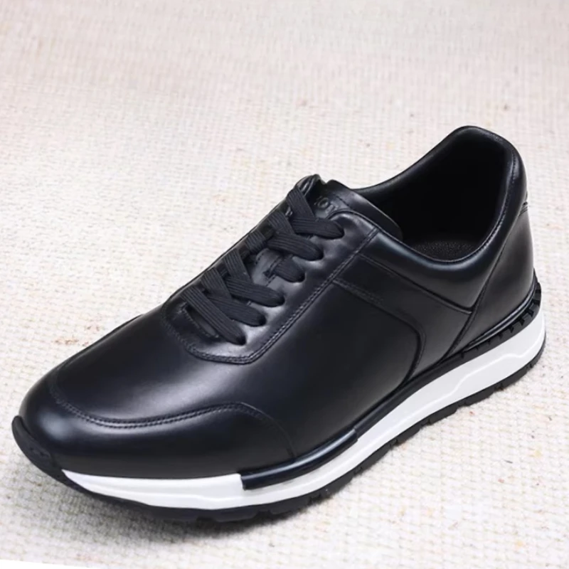 

Leather Casual Shoes for Men's Genuine Leather Walking Shoes Comfortable Breathable Luxury Thick Soled Height Increasing Shoes