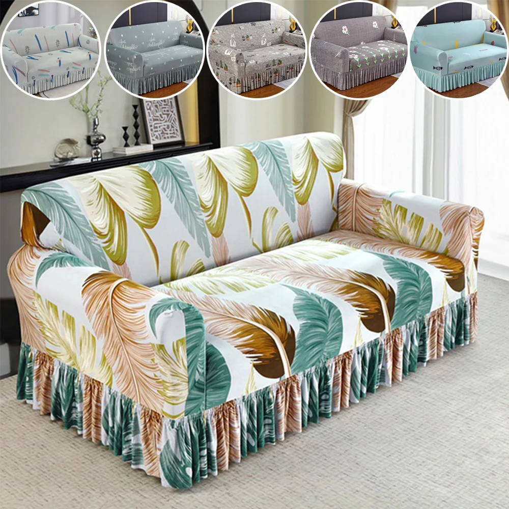 High Elastic Sofa Slipcover with Skirt Stretch Easy Fitted Armchair Sofa Covers 1/2/3/4-Seater Couch Slipcovers for Living Room