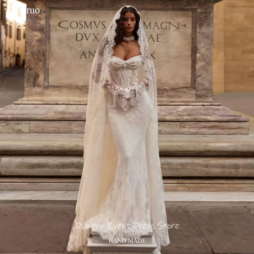 Dianruo No Veil Sweetheart Pearls Wedding Dress Vintage 2026 Robe De Mariée Appliques Women's Formal свадебное платье Customized