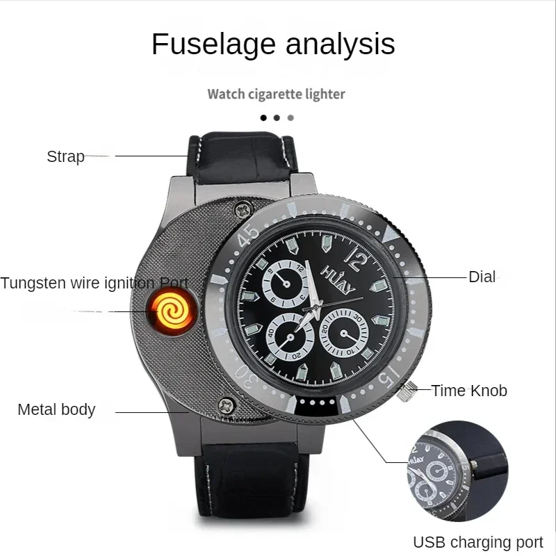 New Retro Men's Watch Tungsten Wire Lighter Creative USB Charging Reminder Light Windproof Electronic Cigarette Igniter view 4