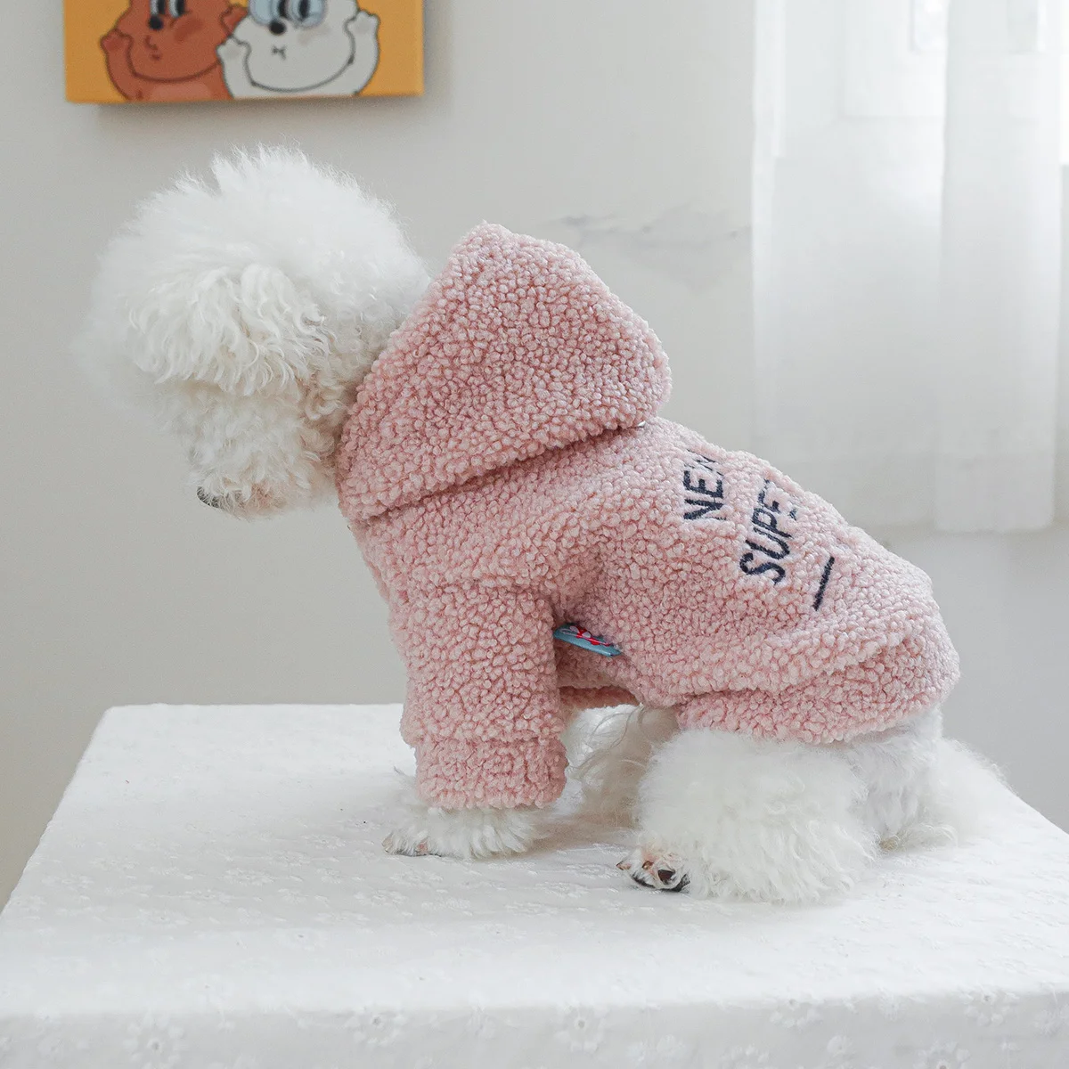 1PC Pet Clothing Autumn/Winter Thick Plush Pink Hat New York Starlight Coat Suitable for Small and Medium Dogs