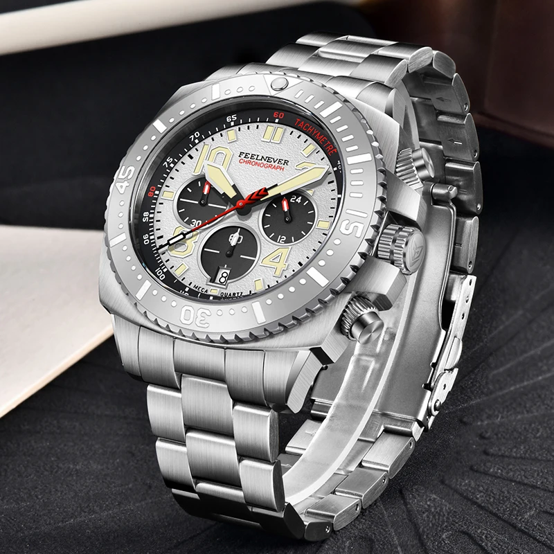 FeelNever Unique Design Man Watch Top Brand Luxury Classic Business Stainless Steel Band Auto Date Waterproof Quartz Men Watches