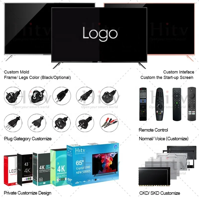 تلفزيون Hitv LED مقاس 65 بوصة لحماية العيون، تلفزيون 4K Ultra HD Smart TV 65 75 85 100 بوصة