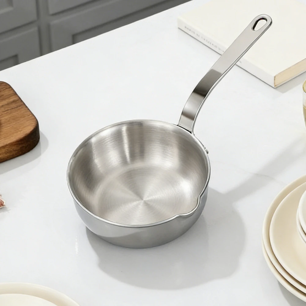 304 Stainless Steel Oil-spitting Pan Home Small Frying Pot Hot Oil Flat-bottom Pan Oil Guide Port Kitchen Thickened Frying Pot