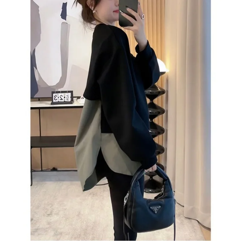 Autumn and Winter Women\'s Contrast Color Crew Neck Long Sleeve Loose Pullovers Irish Fashion Korean Casual Office Lady Tops