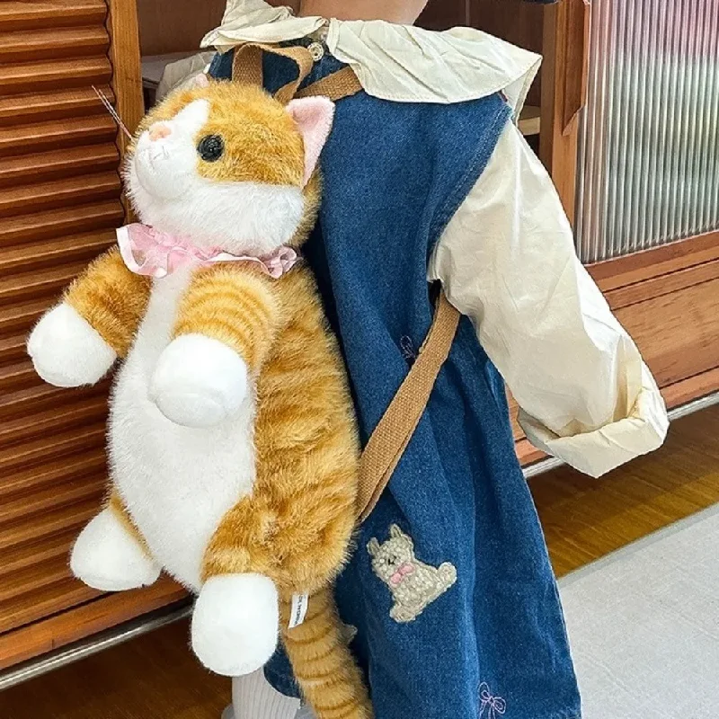 

Soft Realistic Cat Backpack Kawaii Cartoon Simulated Puppet Daypack Fluffy Anime Stuffed Animals School Bag Travel Storage