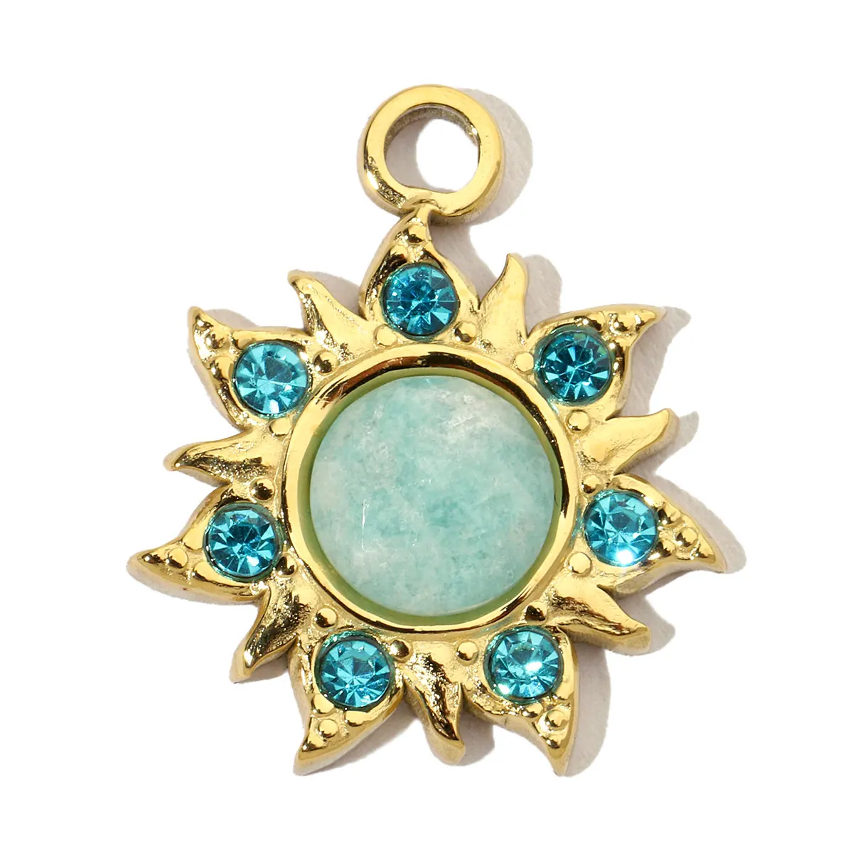 Breloques ovales en acier inoxydable, pendentifs solaires en pierre naturelle, pour la fabrication de boucles d'oreilles, colliers, accessoires de bijoux, vente en gros, 3 pièces/lot