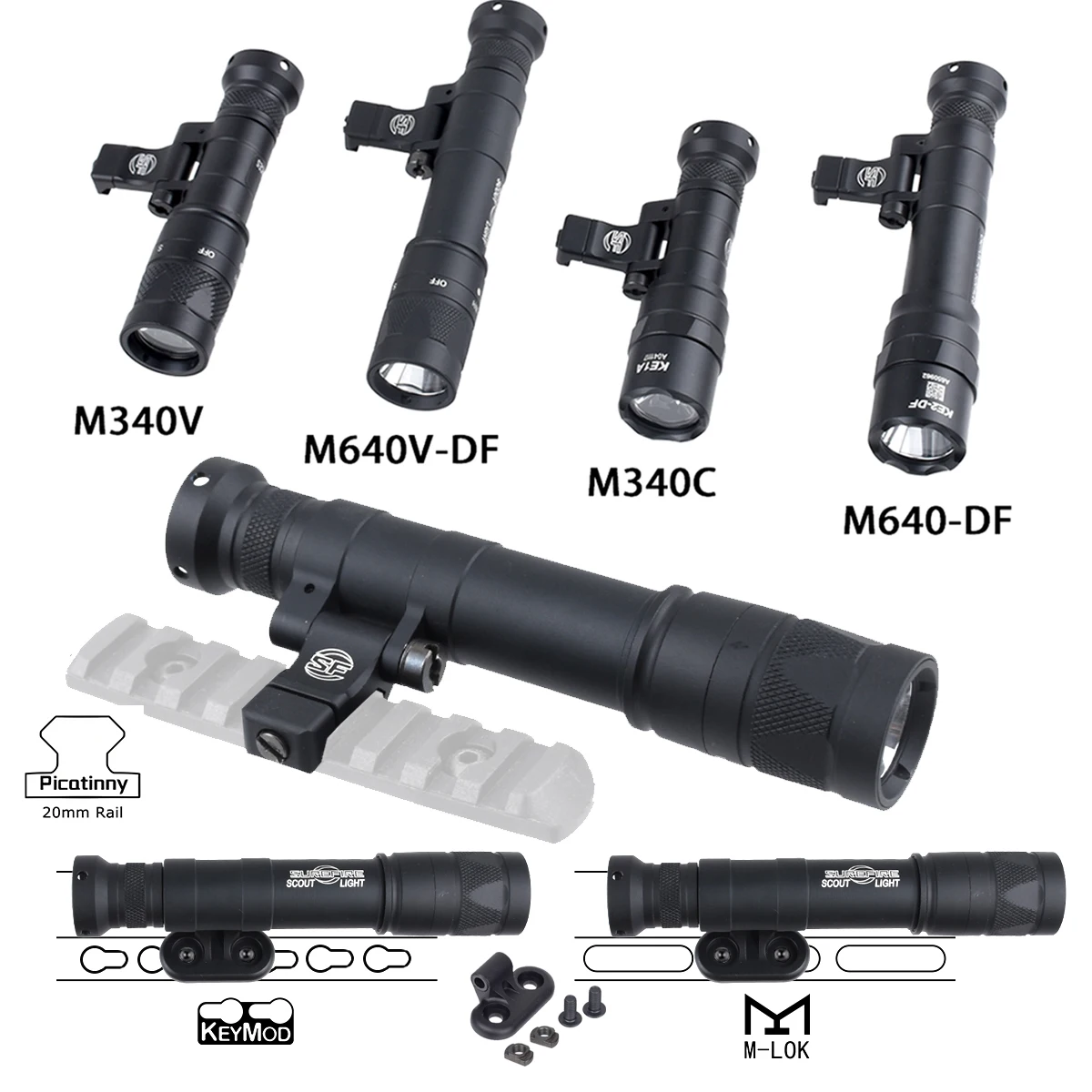 

Tactical Surefire M600 M340 M640 DF Flashlight M340V Led Scout Light 20mm Rail M-LOK Mount with Battery Airsoft Hunting SF Lamp