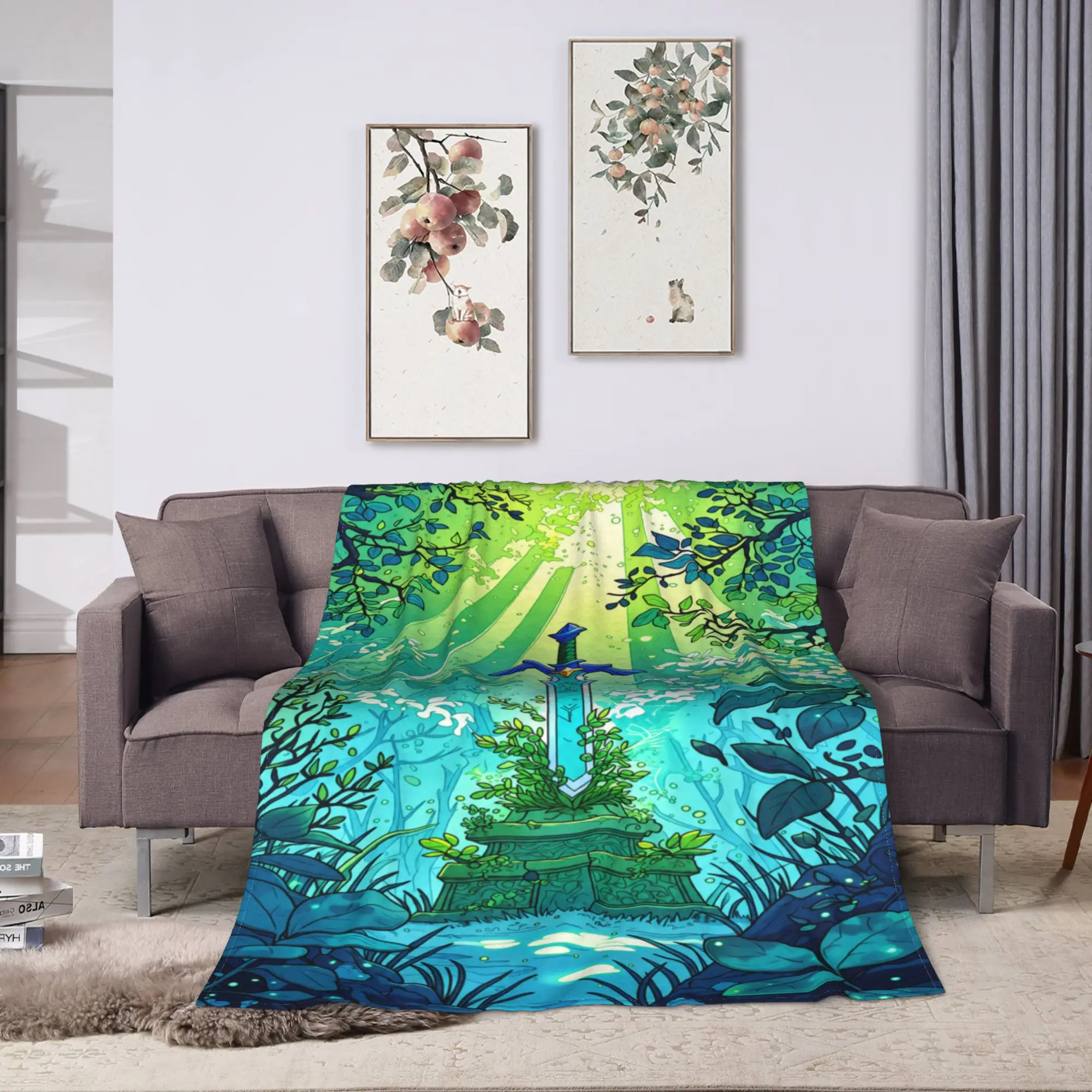 Z-Zeldas Master Sword Scene Warm Soft Blankets  Kids Adult Plush Throw Blanket Print Living Room Flannel Bedspread Bed Cover