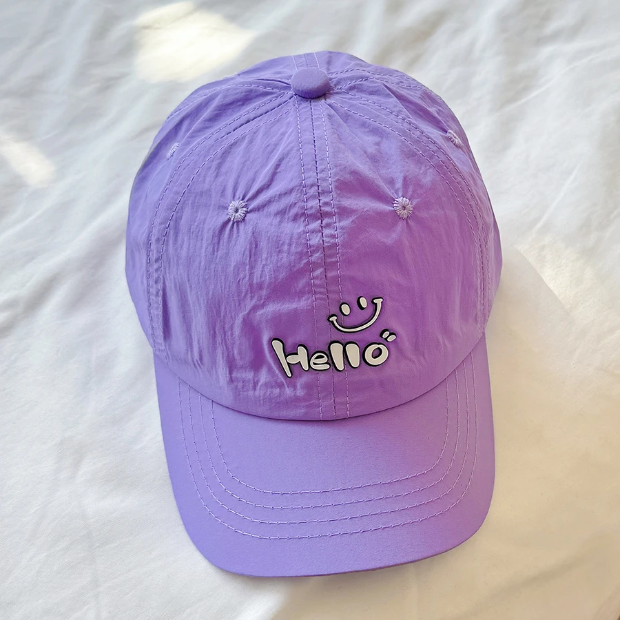 2025 NEW Kids Quick Dry Baseball Cap Girl Boy Summer Candy Color Hello Letter Snapback Hat Baby Outdoor Sun Protection 3-7 Years