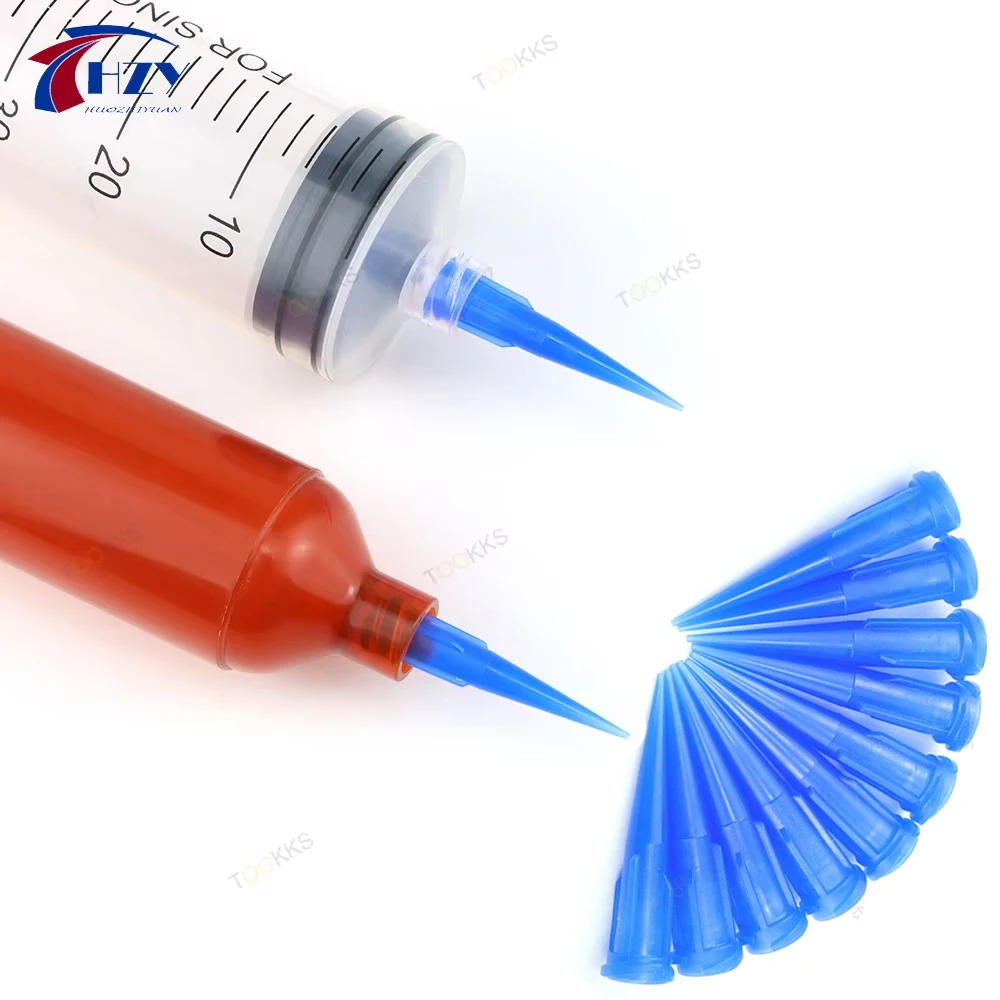 100Pcs 22G TT Plastic Tapered Pinhead Liquid Dispenser Needles Tip Blue Plastic Gle Needle, for Refilling Glue Fluid