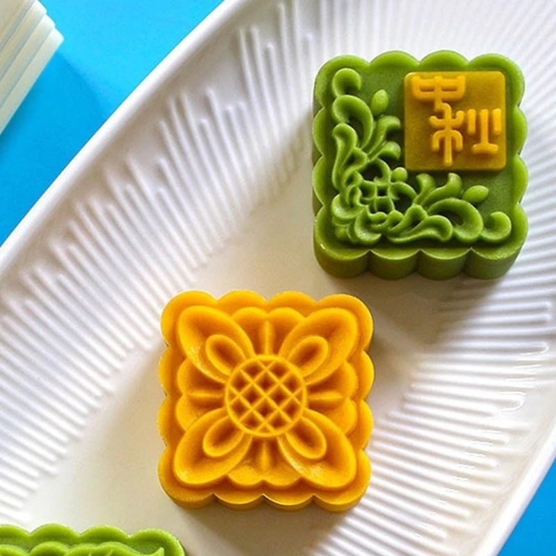 Square Mooncakes Stamps Mooncakes Hand Press Molds Handmade Pastrys Stamps Flower Mungs Bean Cake Molds ABS Material