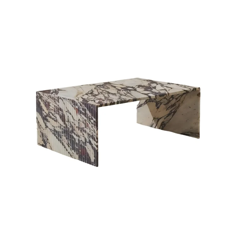 Simple modern living room furniture rectangular custom groove marble low base coffee table