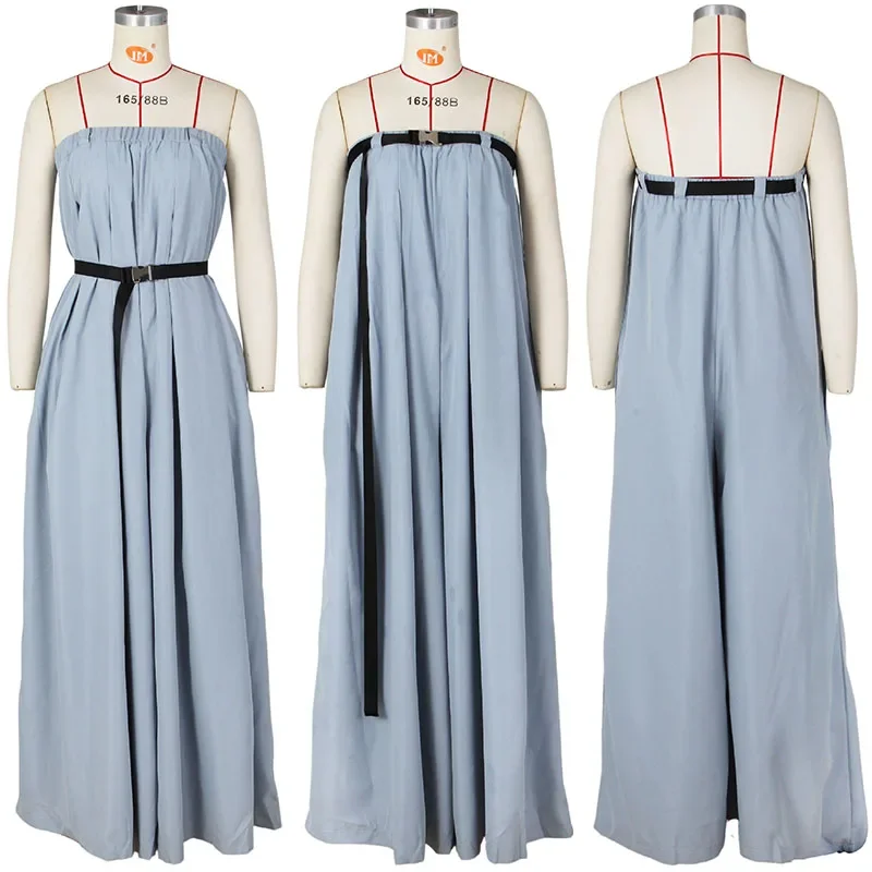 رومبير بدون حمالات للنساء ، بذلة واسعة الساق ، بنطال بالازو ، زي النادي الليلي ، وزرة فضفاضة مثيرة ، 1 تركيبة