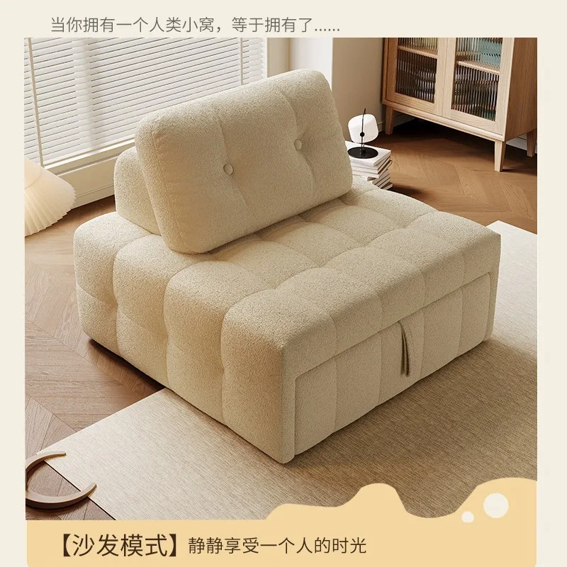 Cream wind puff sofa bed, dual-purpose living room, small apartment, bedroom, lamb wool multi-functional folding sofa