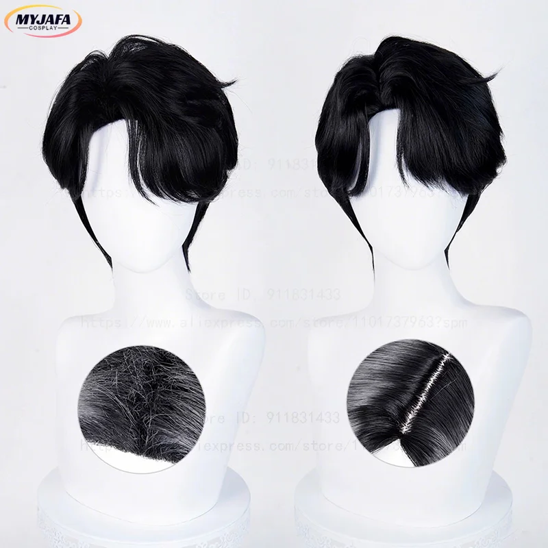 

High Quality KPop Demon Hunters Saja Boys Jinu Cosplay Wig 28cm Short Black Heat Resistant Synthetic Hair Anime Wigs + Wig Cap