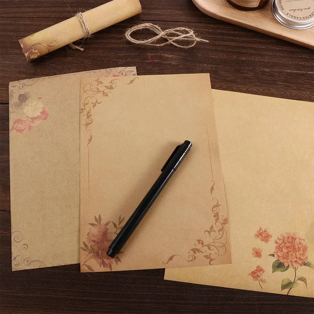 Invitation Flower Desig Old Europe Style Craft Paper Letter Paper Kraft Paper Retro Vintage Writing Paper Envelope Letter Pad