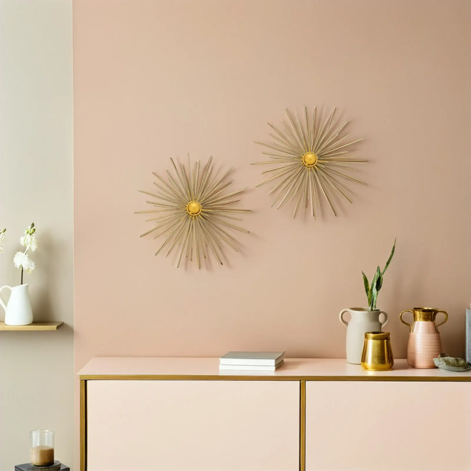 3Pcs Metal Floral Wall Decor Gold Sunburst Art Sunburst Wall Hanging Set Contemporary Abstract Dandelion Sea Urchin Design