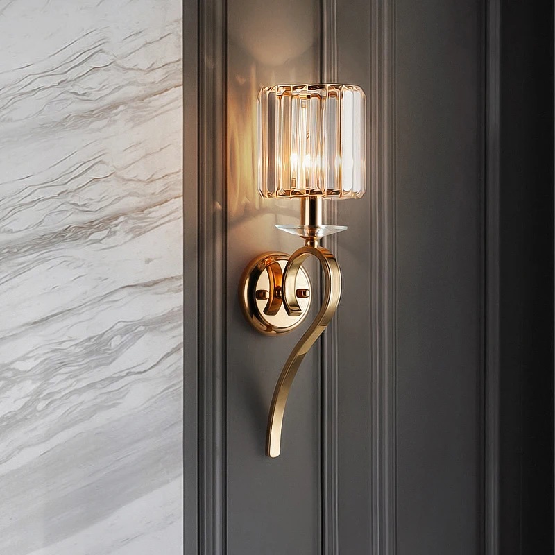 Lámpara de pared Retro, lámpara de pared de diseño nórdico dorado de cristal, luz de campo, Villa de lujo, Hotel, estudio, pasillo, lámpara de pared de cristal vivo