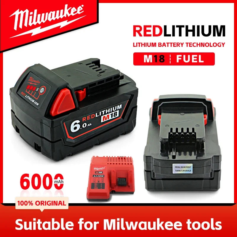 Originální baterie Milwaukee, M18, M18B6 6,0 Ah 6000 mAH Nabíječka M12-18FC, 48-11-1860 48-11-1850 Dobíjecí baterie Milwaukee M18 - náhled 2