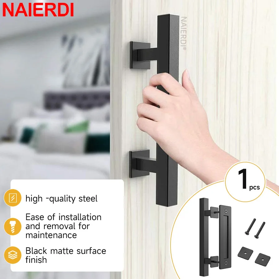 

NAIERDI 12 Inch Stainless Steel Barn Door Handle Heavy Duty Pull & Flush Mount Wood Door Hardware,for Indoor Sliding Barn Gates